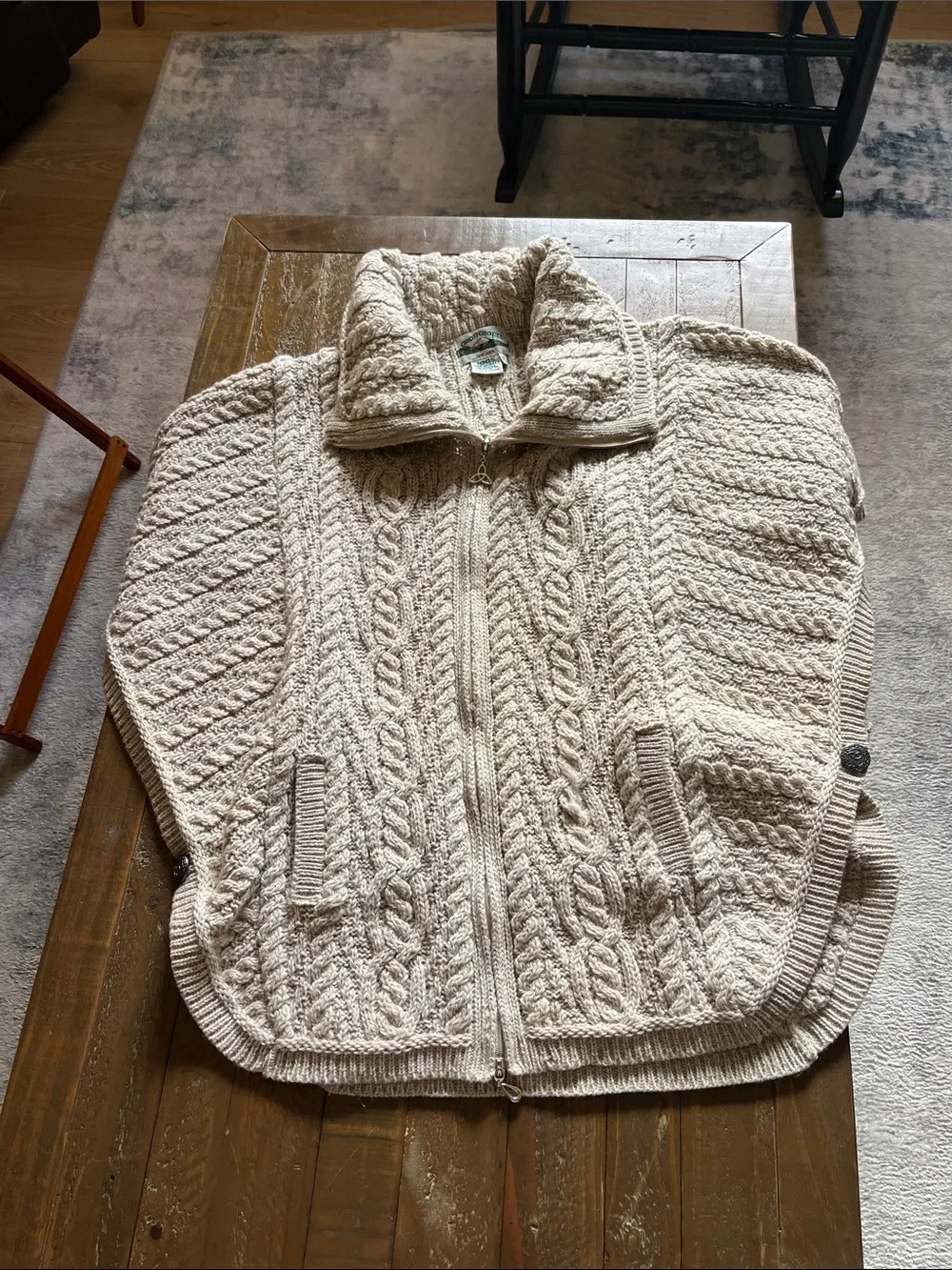 Aran Crafts Natural Cream Cable Knit Sweater 100% merino wool made in Ireland